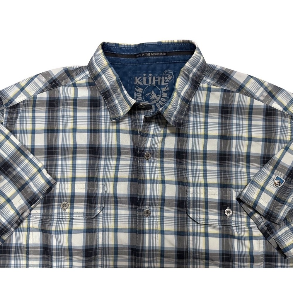 Kuhl Short Sleeve Button Down Men Large Blue Plaid Eluxur Performance Shirt